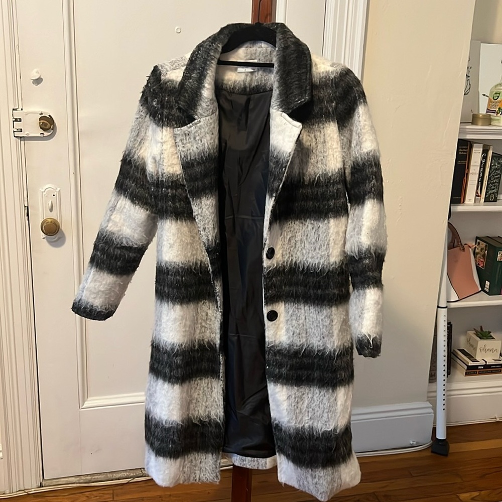 Charlie Black and White Plaid Brushed Coat